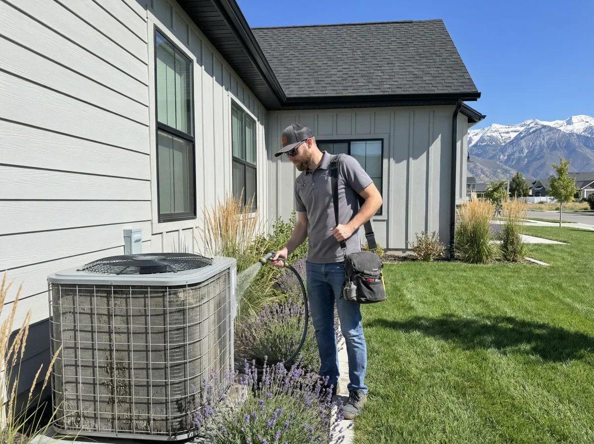 HVAC technician performing AC maintenance